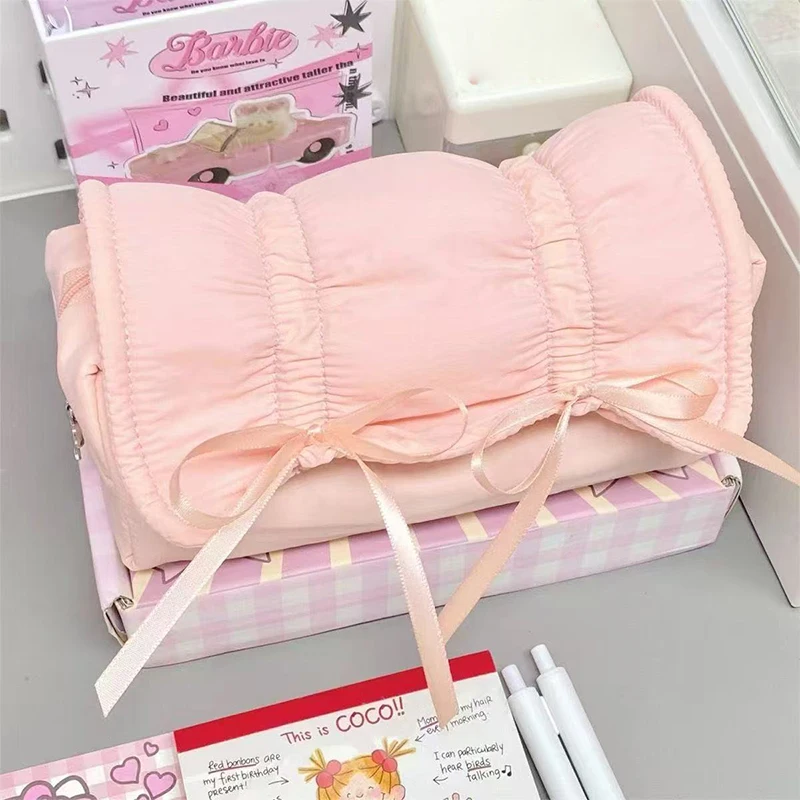 Creative Korea Style Bow Pencil Case Large Capacity Multi-layer Storage Drawstring Pencil Bags Office Supplies Storage Bag