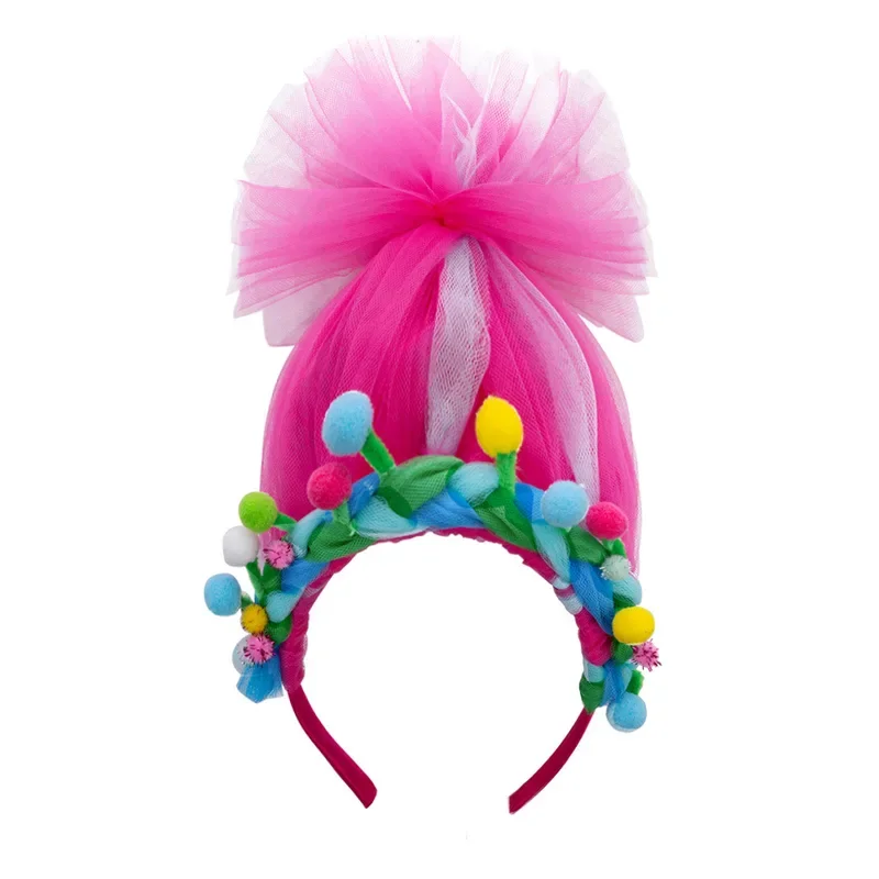 Troll Hair Headband Kids Birthday Party Hair Accessories Gifts Girls Hot Pink Princess Tulle Headband Child Halloween Role Play