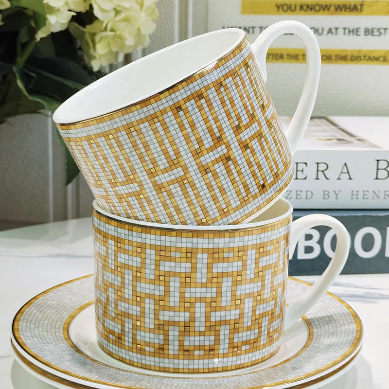 Dropshipping Suppliers Classic Mosaic Tea Cup And Saucer Gold Ceramic Mug Creative Tableware With Gift Box Free Shipping