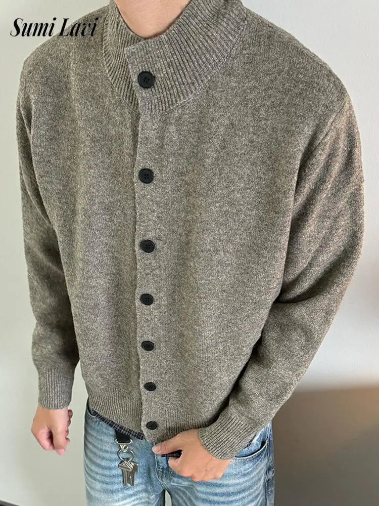 

Spring Autumn Casual Sweater Cardigan Men Fashionable Button-up Knitted Jacket Coat Mens Vintage Solid Color Knit Sweatercoats