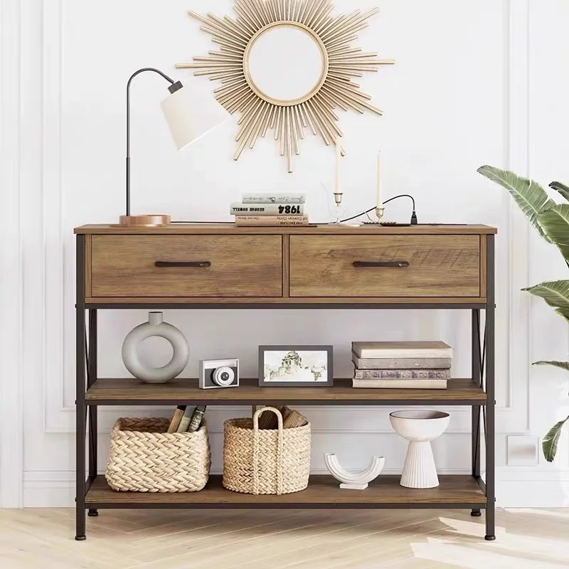 

Medieval wood iron entrance table dining side cabinet living room cabinet display rack chest cabinet corridor long counter