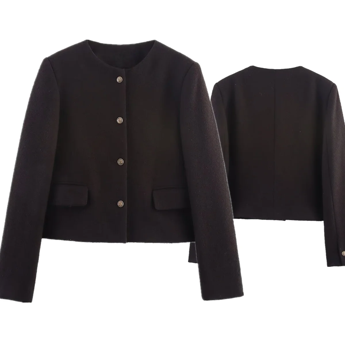 

Withered Autumn Winter Jacket Women French Elegant Woolen Jacket Round Collar Minimalist Commuter Casual Suit Blazers Women