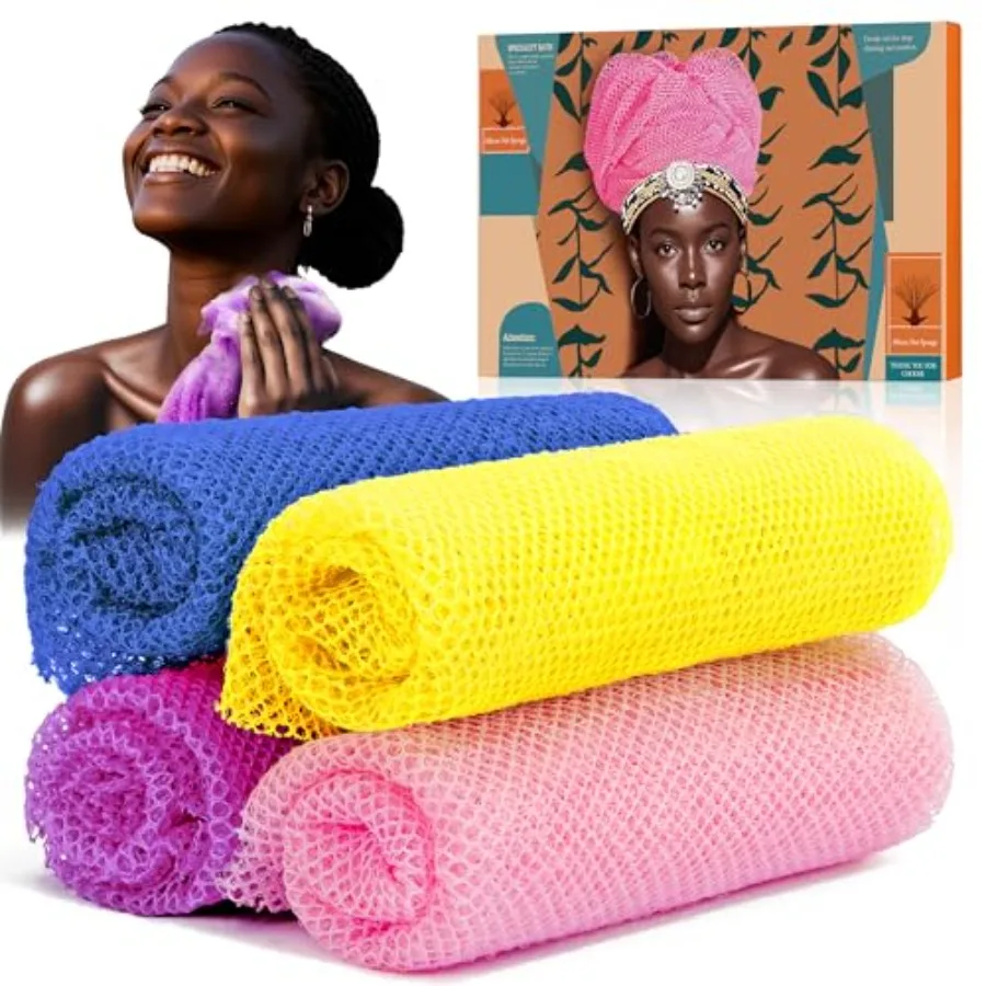 4 Pieces African Net Sponge Authentic Shower loofah exfoliating Body Scrubber Face Washcloth for Cleansing and Gentle Daily Exf