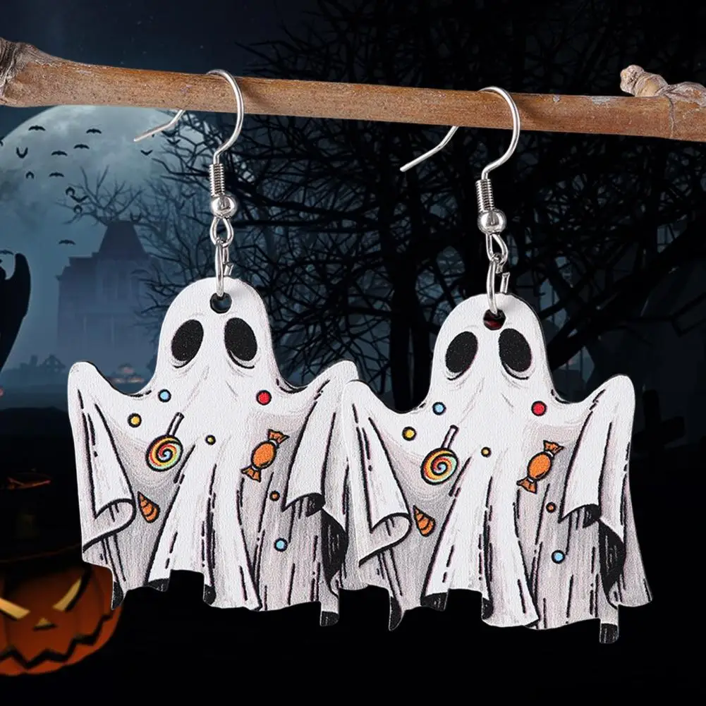 Lightweight Halloween Earrings Spooky Halloween Ghost Earrings Set Lightweight Wood Ghost Pumpkin Bucket Earrings for Women Cute