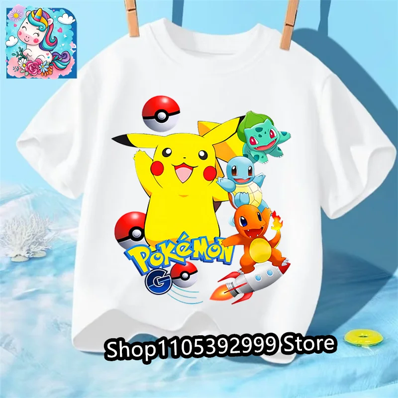 Summer Pokémon AnimeT-shirts Boys Pure Short-sleeved Top Casual Suitable for Both Boys and Girls,