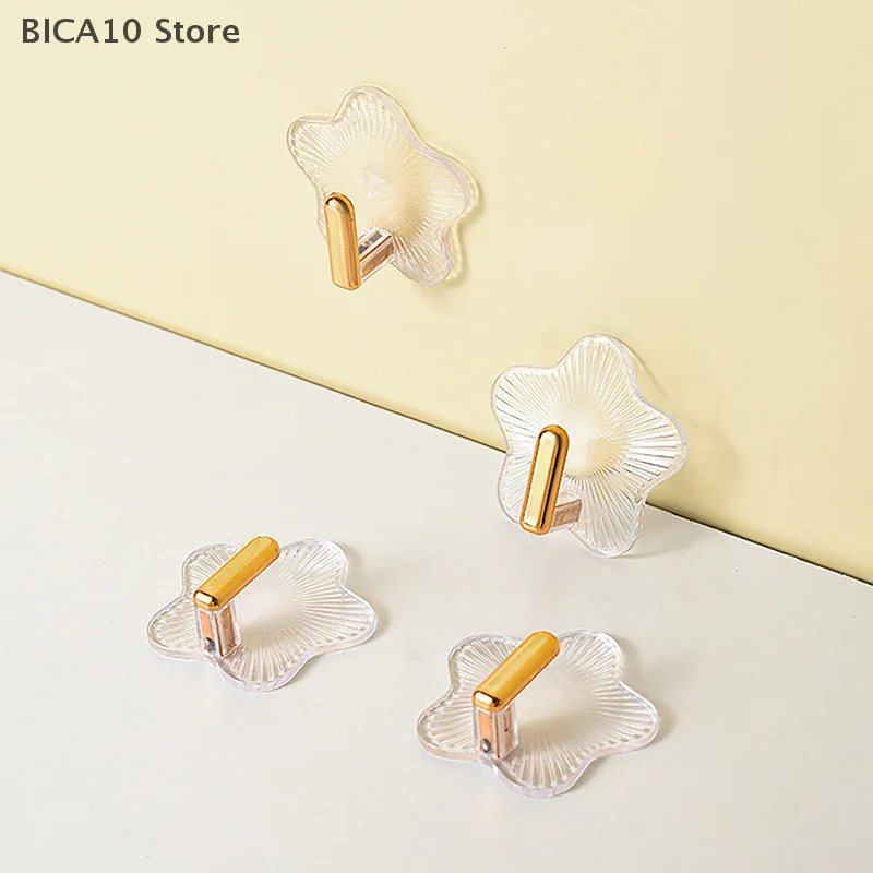 2PCS/Bag Star Shaped Transparent Strong Traceless Hooks Wall Mounted Bathroom Without Punching Towel Key Sundries Storage Hooks