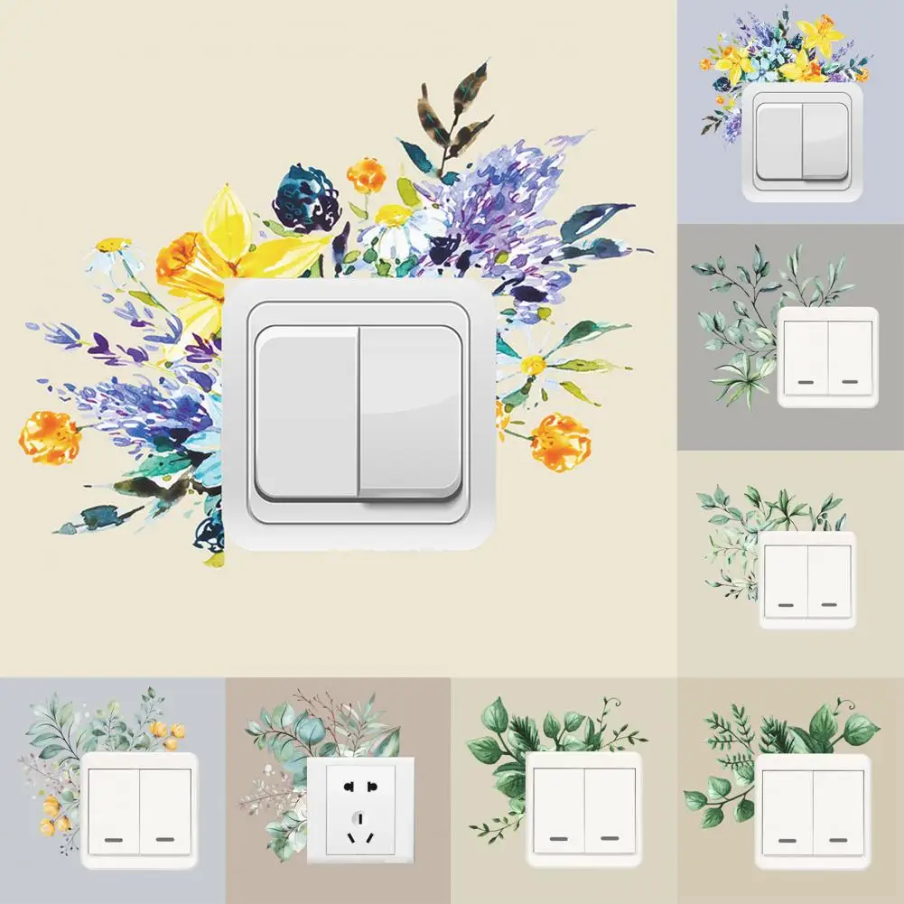 Wall Decal Colorful Wall Mural Eco-friendly Easy to Apply  Decor DIY Flower Leaf Switch Wall Sticker