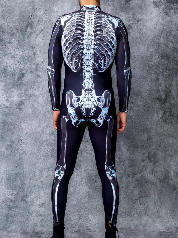 

Halloween Skeleton Adult Cosplay One-piece Costume Men Stage Performance Jumpsuit Dance Party Outfit 2025