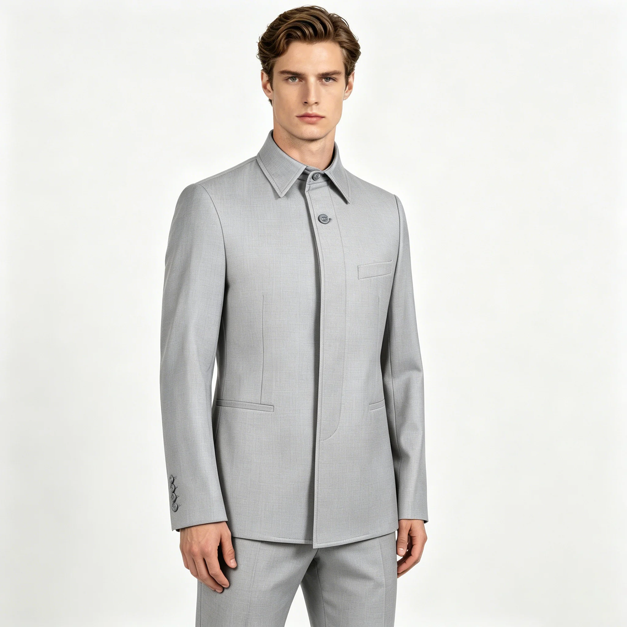 

Mophiel Grey Safari Suits for Men 2 Pieces Undercover Button Chinese Suit Set Formal Casual Business Official Daily Customized