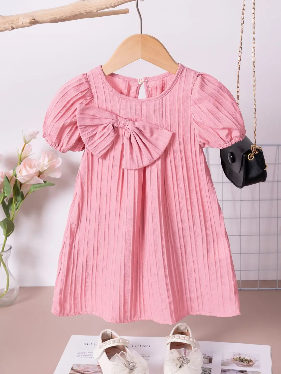 

Girls Solid Color Puff Sleeve Dress Clothing Newborn Baby C Party Dress