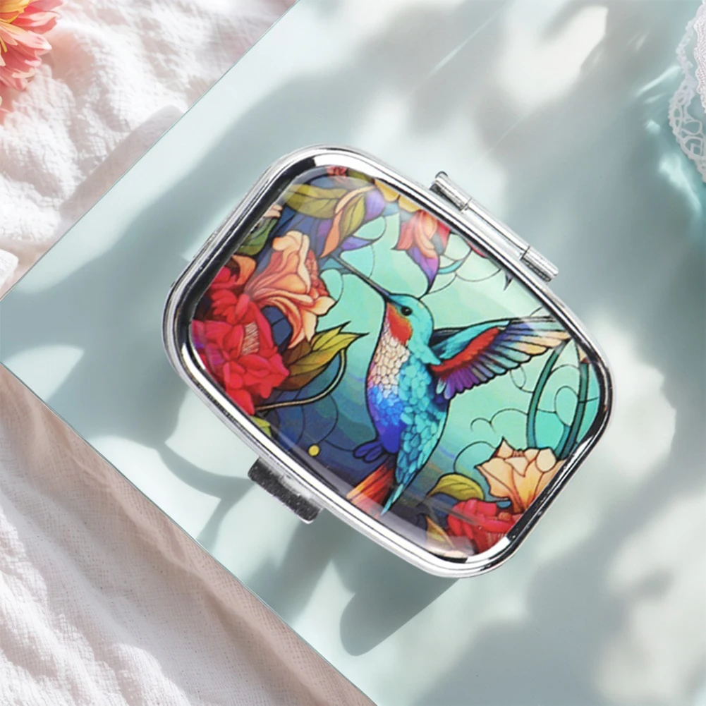 2 Compartment Decorative Medicine Holder Metal Pill Organizer To Hold Supplements Vitamins Fish Oil Travel Medicine Pill Case