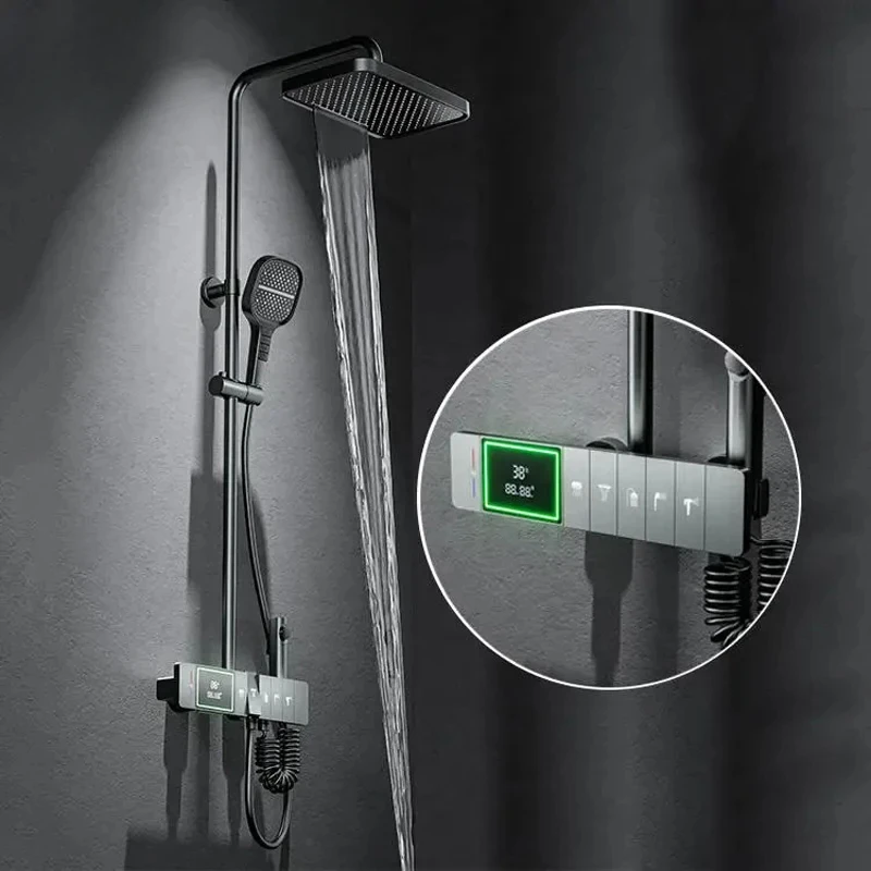 New Design Bathroom Shower Set Digital Exposed Rainfall Thermostatic Piano Shower Mixer Set Shower Faucet Big Constant Tap