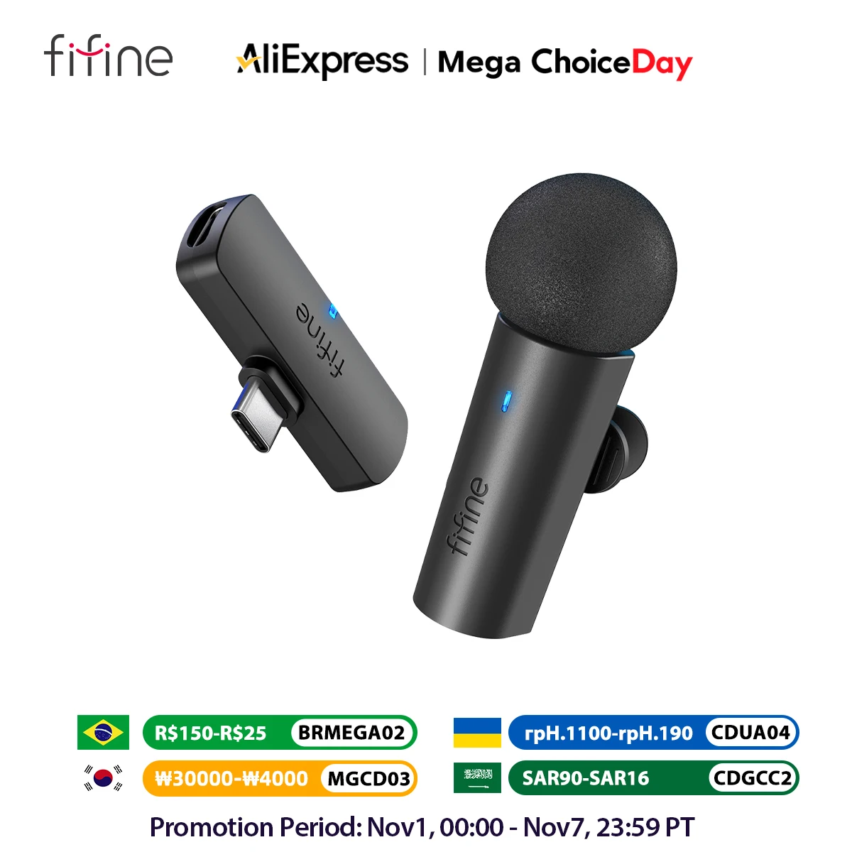 FIFINE Wireless Lavalier Recording Microphone,Type-C Mini MIC for Mobile Phone/Tablet/Laptop,Live Streams/Vlog/Interview-M6