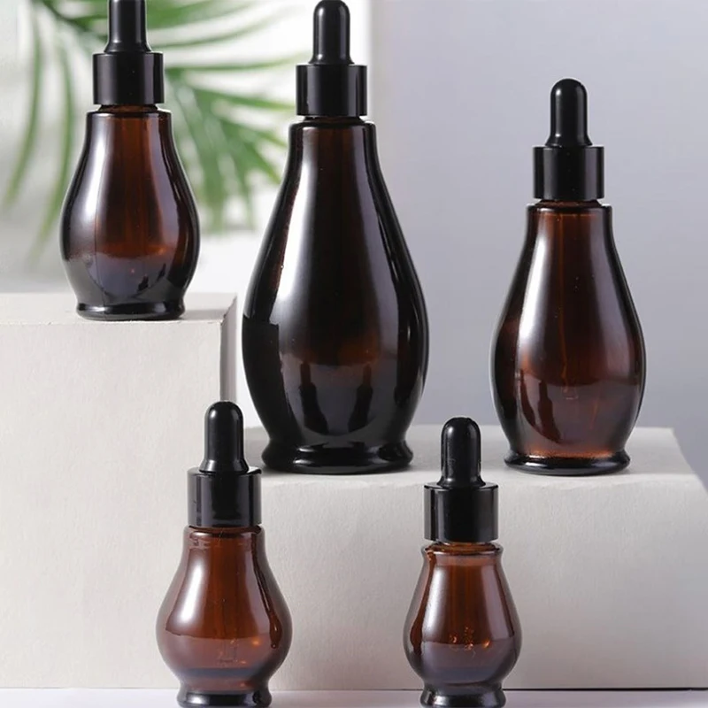 1pcs Dropper Bottles 5ml-10ml Reagent Eye Drop Amber Glass Aromatherapy Liquid Pipette Bottle Refillable Bottles Travel