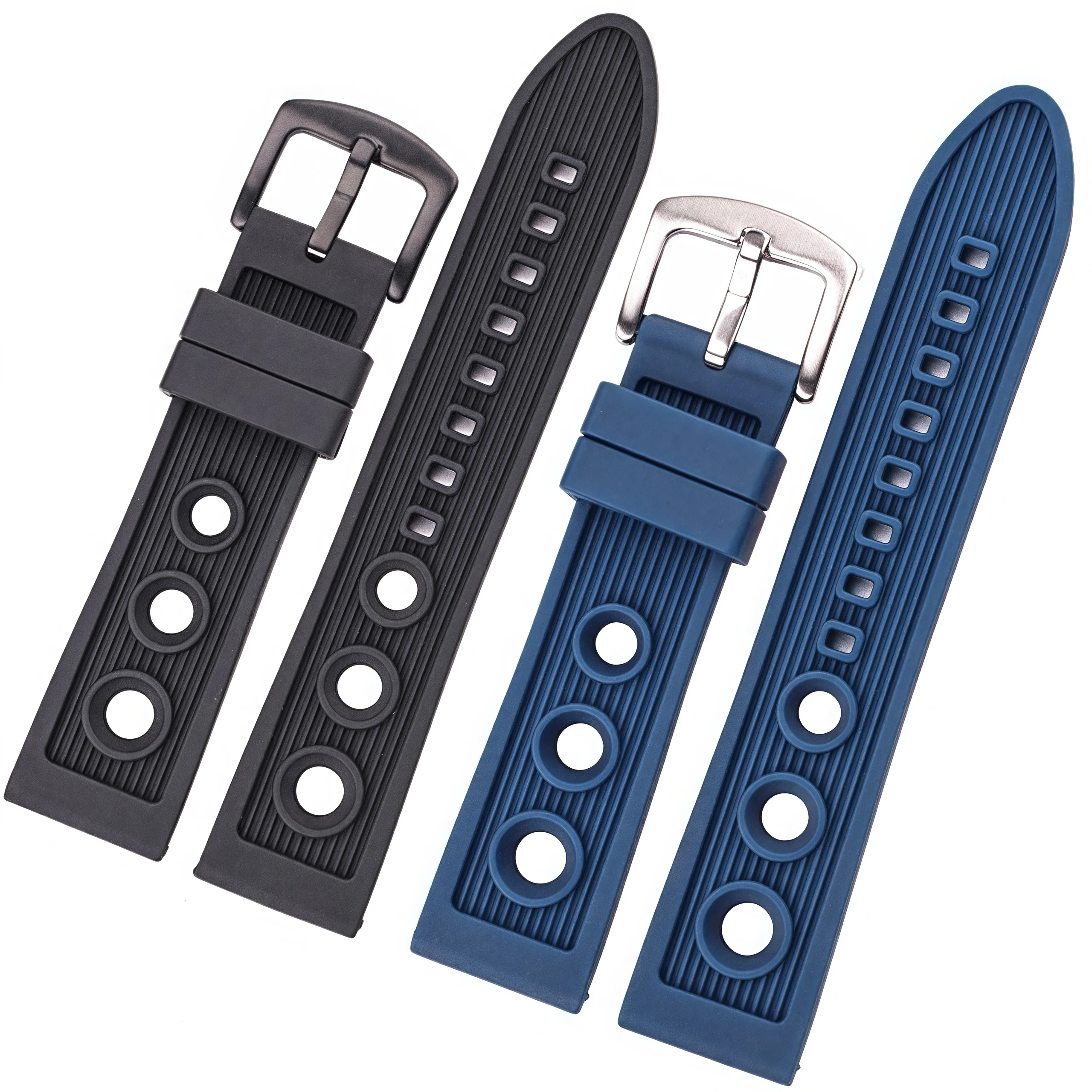 Rubber Silicone Watch Band Strap Black Blue Soft Sports Diving Watchbands Bracelet Silver Black Buckle Watches Accessories
