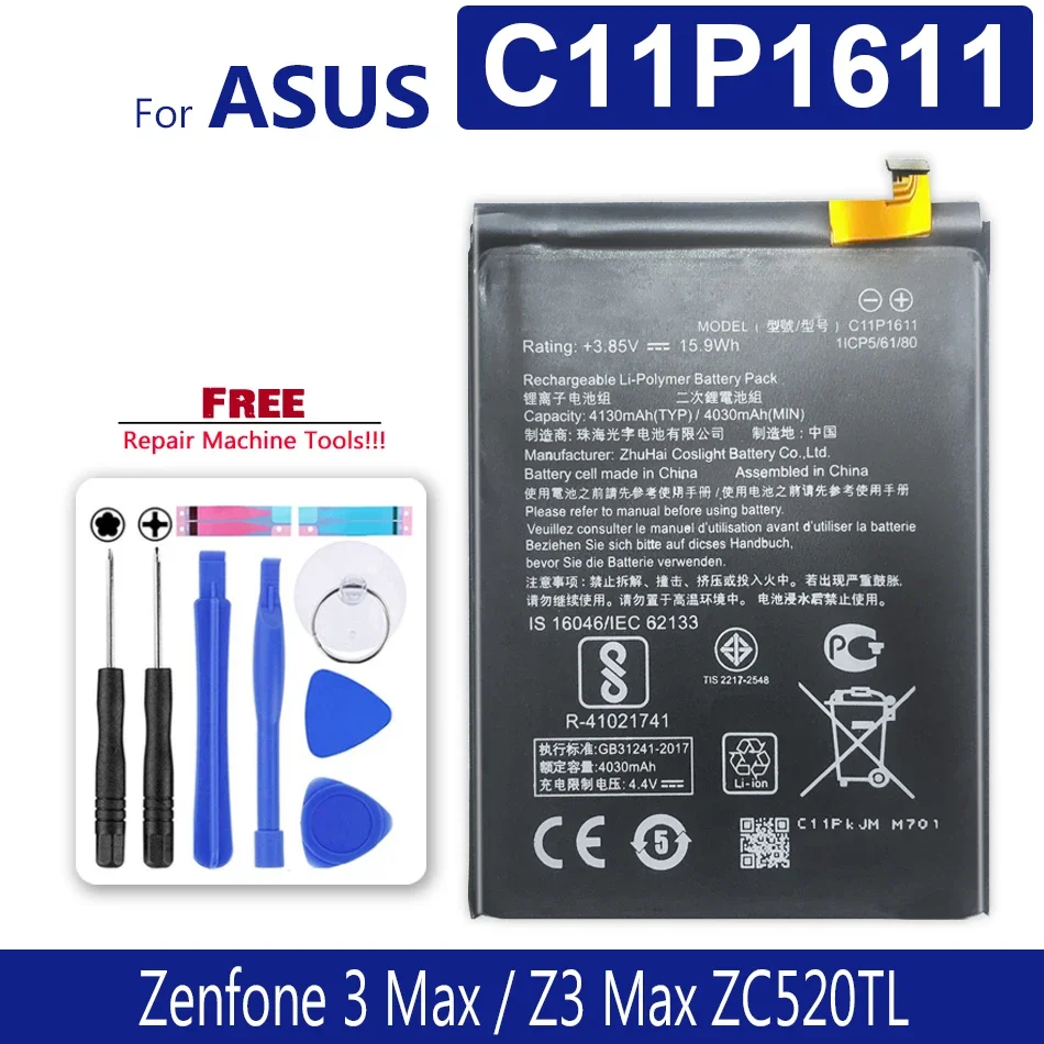 4130mAh C11P1611  Battery for ASUS Zenfone 3 Max Z3 MAX ZC520TL PegASUS 3 X008 X008D Z01B supply free tool / Tracking Number