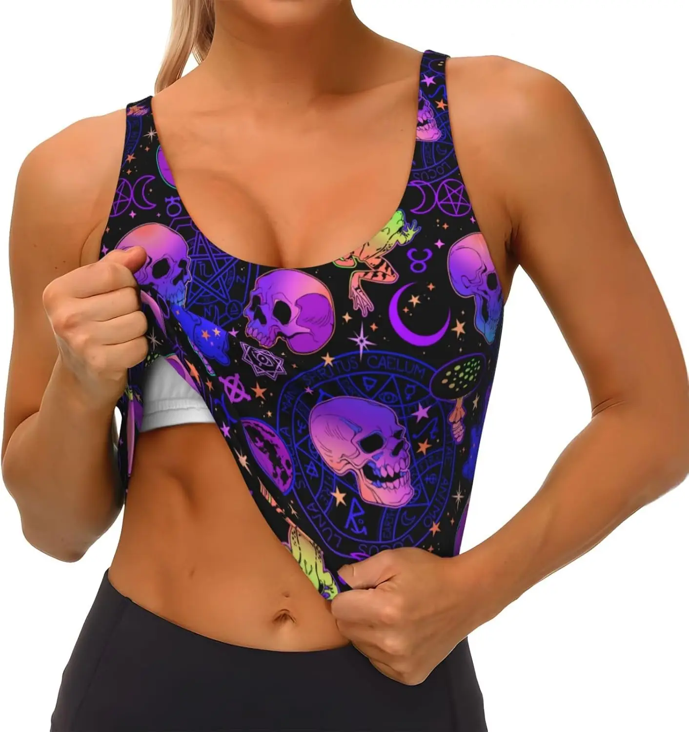 Женский спортивный бюстгальтер с фиолетовым черепом для девочек, укороченные топы на бретелях для тренировок, мягкий бюстгальтер для йоги, повседневные топы