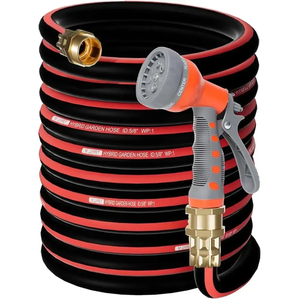 Heavy Duty 100ft Rubber Garden Hose Flexible No Kink Water Hose with Solid Brass Fittings