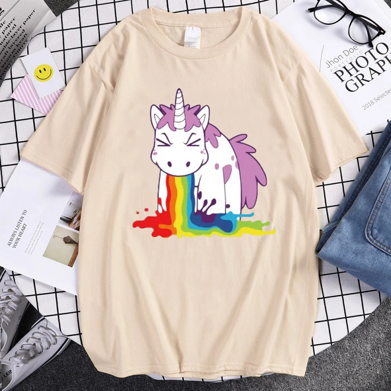 Funny Unicorn Rainbow Printed Summer Men\'s High Quality Cotton T Shirts Tops Casual Cartoon T-shirts Tops Fashion Loose Tees Top