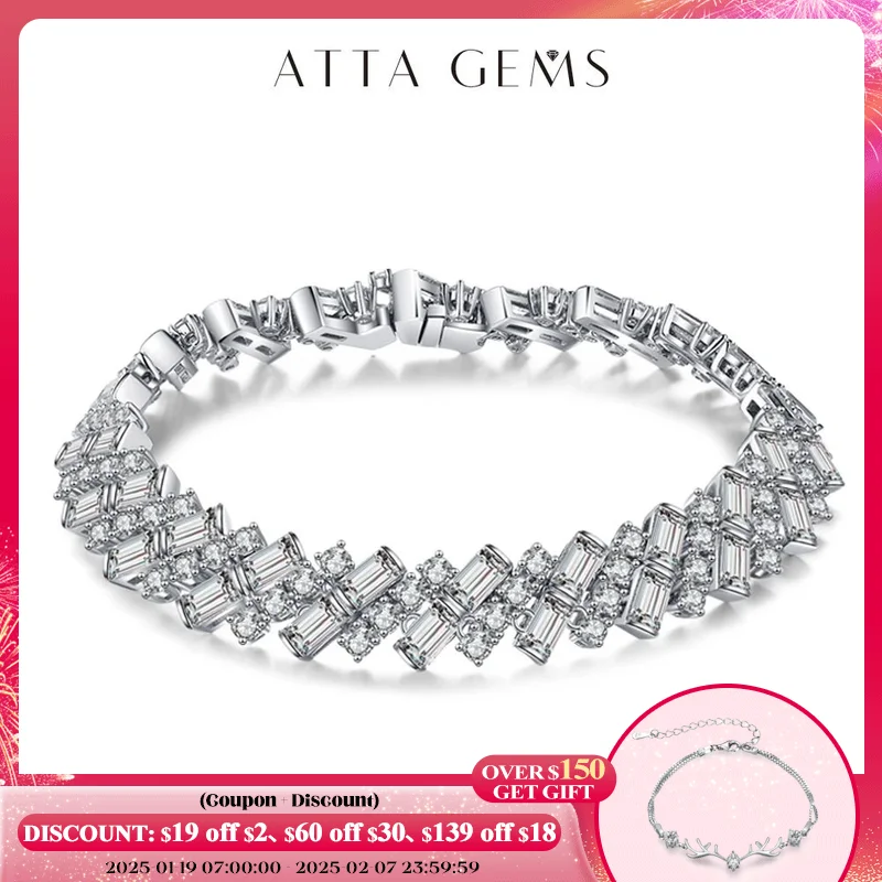 ATTAGEMS Moissanite Bracelet en argent Sterling 925 pour Femmes Diamond Baguette 5*3mm Bracelet glacé For Women Luxury Jewelry