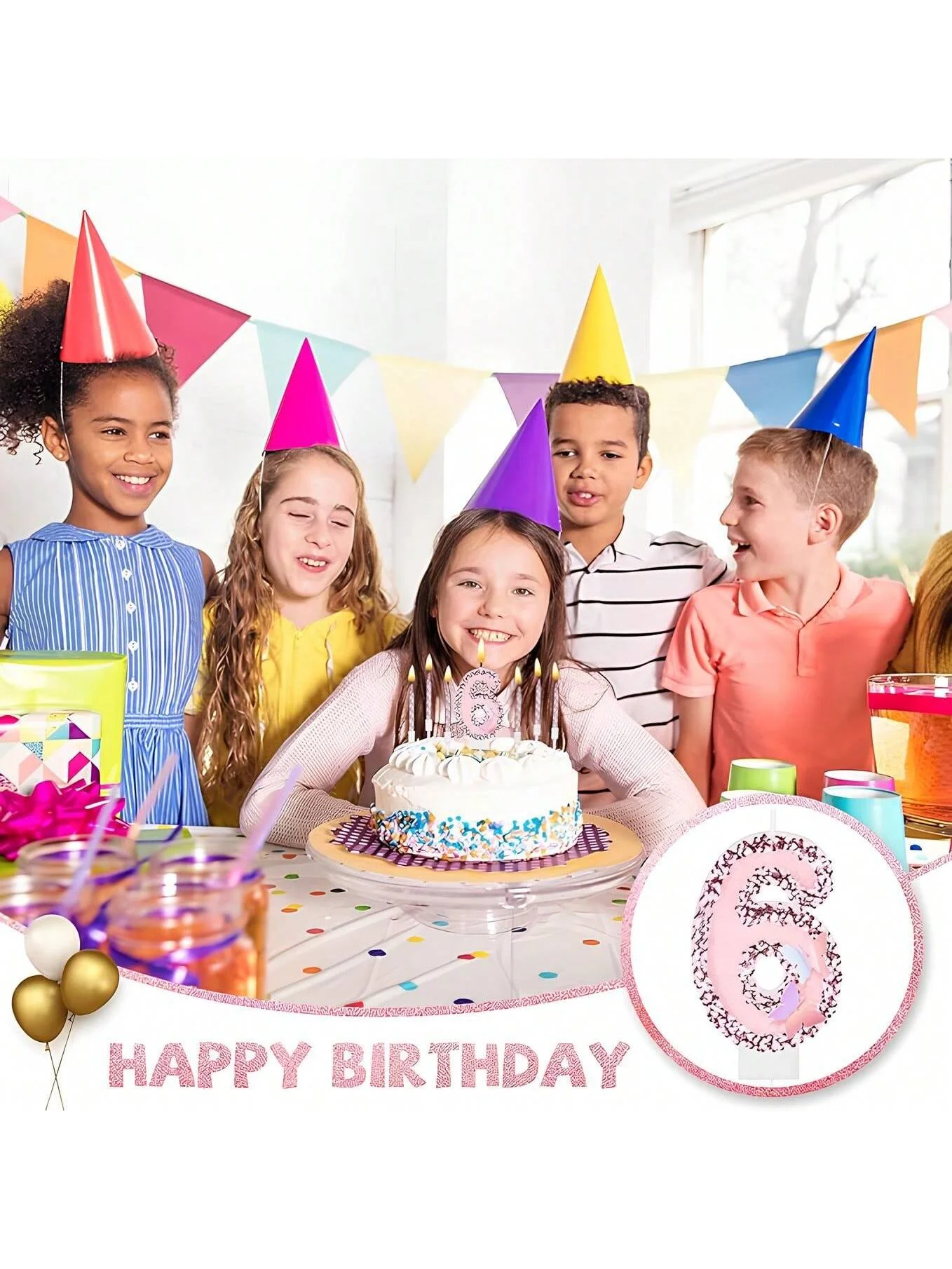 (6+1)7Pcs Pink Butterfly Birthday Candles Set,Pink Cut Ins Cake Numeral Candles,Number 0-9 Glitter Cake Topper Decoration for Pa