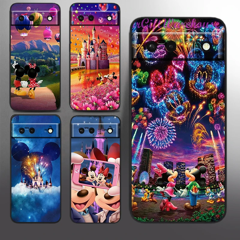 

Disney Mickey Mouse Castle For Google Pixel 9 8 7A 7 6A 6 5A 5 4 4A XL 5G Black Silicon Shockproof Shell Soft Phone Case