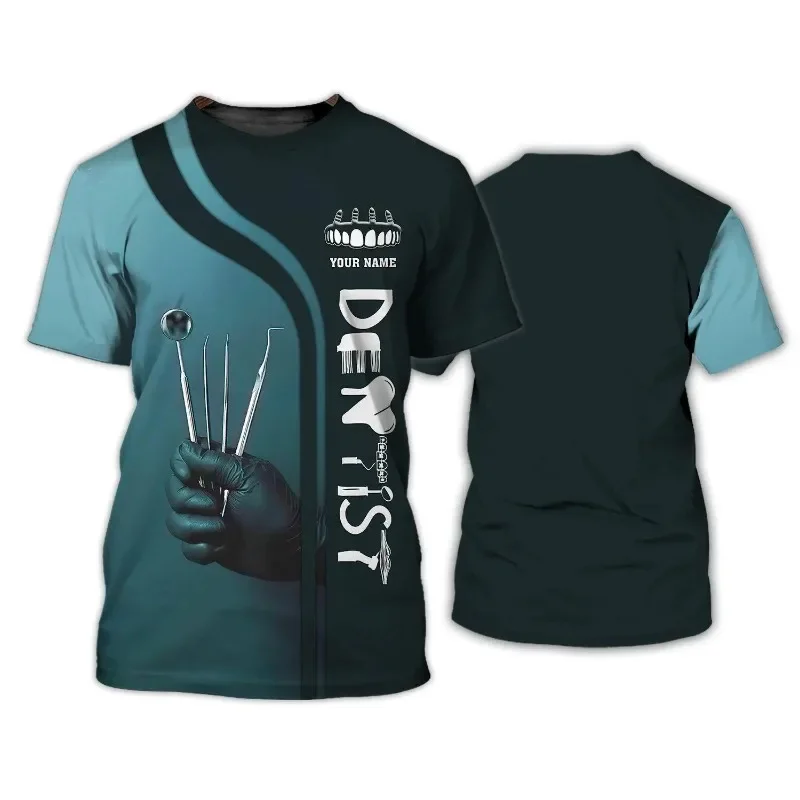 2024 Summer Sports Round Neck Printed Dental Tools Unified 3D T-shirt Customized Dentist T-shirt Men's and Women's T Shirt