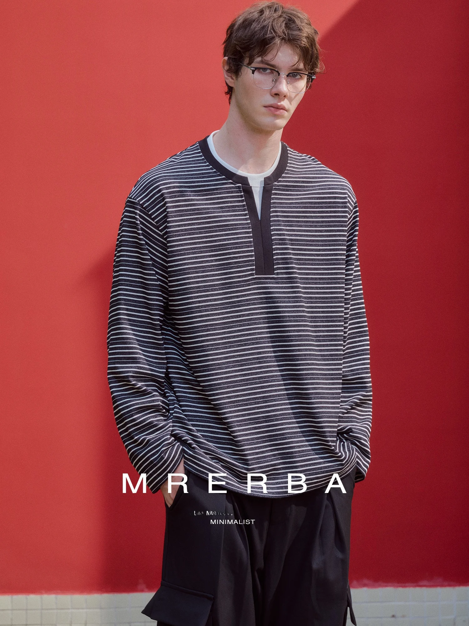 Loose Fit V-Neck Long Sleeve Striped Casual Top for Men Fake Two-Piece Knitted Pattern Color Block Design Breathable Cotton B...