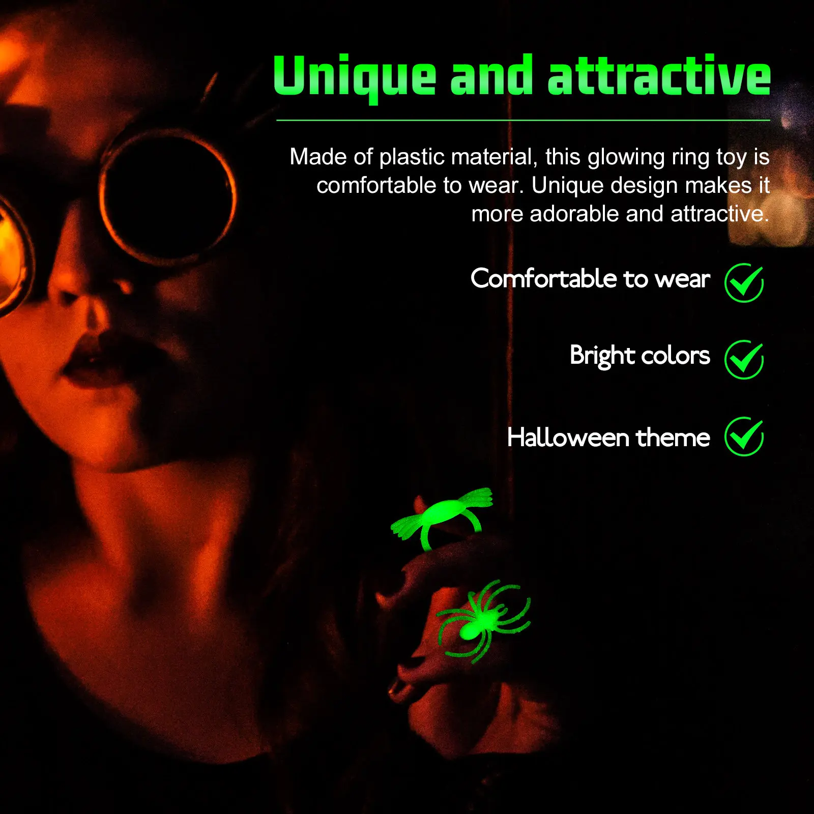 

24Pcs Halloween Glow in The Dark Spider Rings Plastic Glowing Rings Party Supplies Kids Adults Decoration Glow in The