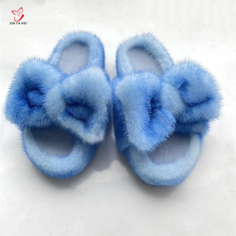 Luxury Winter Slippers Shoes Mink Slippers For Women Fluffy Furry Women's Shoes Woman Comfort Non Slip Warm Flat Fur Slippers