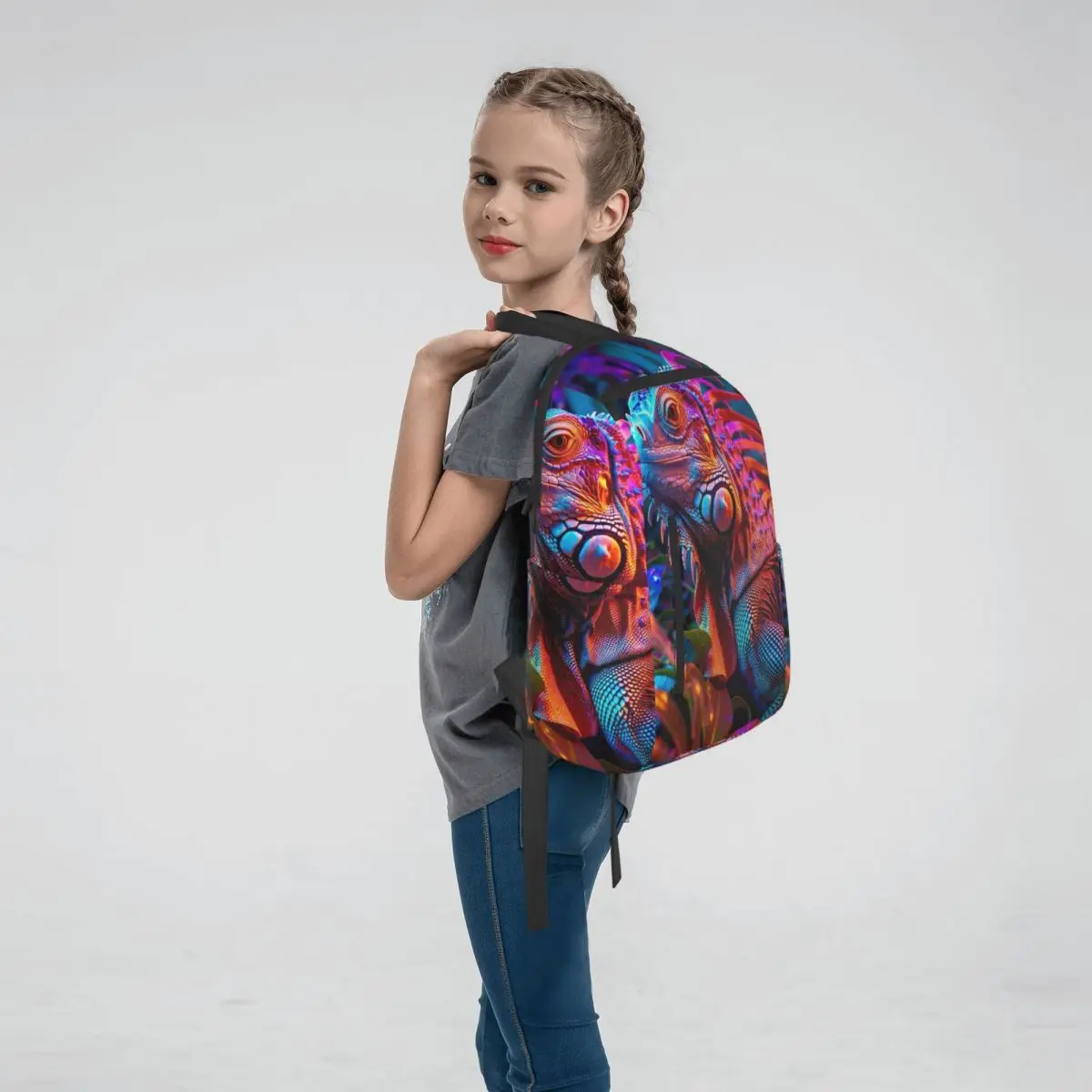 Realistic Iguana Lizard Green Reptile Backpack Daypack Children BookBag School Bag Shoulder Bags for Men Women