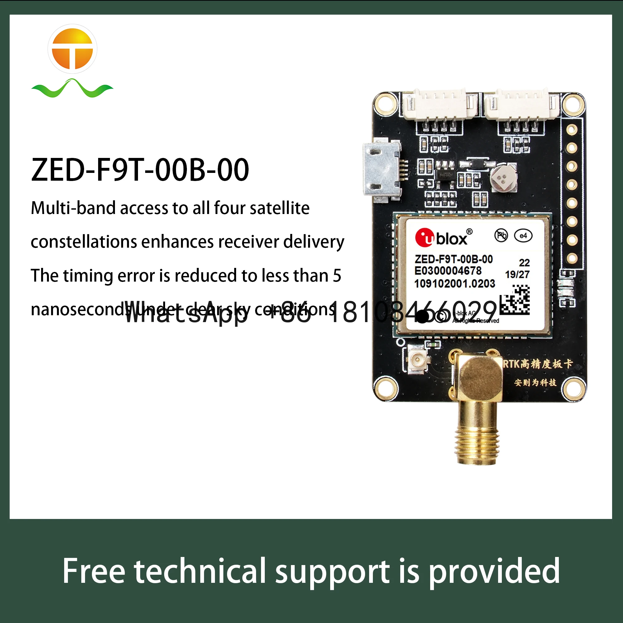 Placa de desenvolvimento ZED-F9T RTK GNSS/GPS de alta precisão com conectores SM A e USB para posicionamento