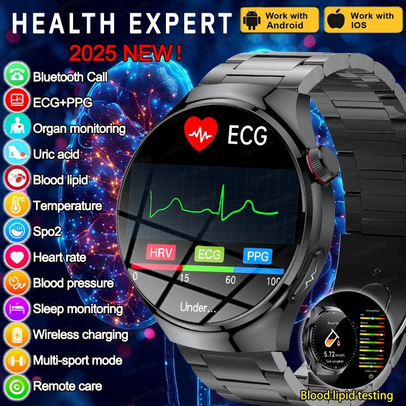 

2025 Fashion New Men Dody Health Monitoring Smart Watch Blood Pressure Blood Lipid Uric Acid ECG+PPG NFC HD Bluetooth Call Watch