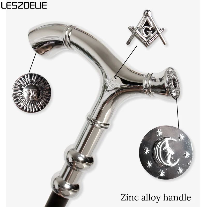 Tongkat Masonik Retro Elegan Warna Perak Cerah dengan Dekorasi Matahari dan Bulan yang Misterius Tongkat Freemasonry Dekoratif Mewah untuk Wanita