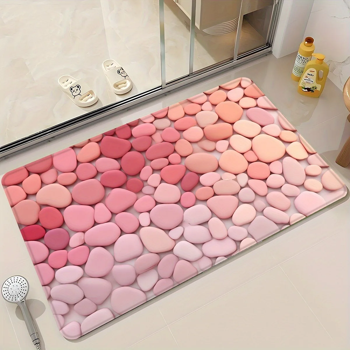 

Пастельно-розовый коврик из гальки - мягкий коврик для двери с каменным узором для ванной комнаты, душа, домашний декор