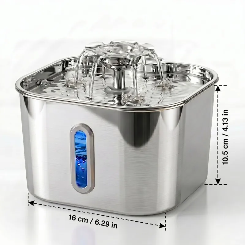 2.2L Stainless Steel Automatic Cat Water Fountain Silent Circulation Pump Visual Window Filter Pet Water Dispenser view 2