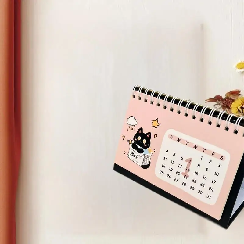 

"2026 Portable Travel Calendars with Cute Cat Design; Year of the Horse Mini Desk Calendars Decorative Piece.