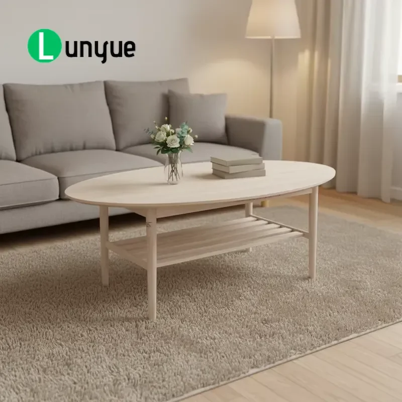 Simple Modern Round Edge Coffee Table Small Living Room Side Table for Household Apartment Compact Design Space Saving