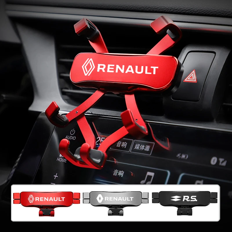 Suporte de Telefone para Carro em Liga de Zinco com Clipe de Montagem para Ventilação, Compatível com Renault RS Clio Megane 2 3 4 Captur Trafic Twing