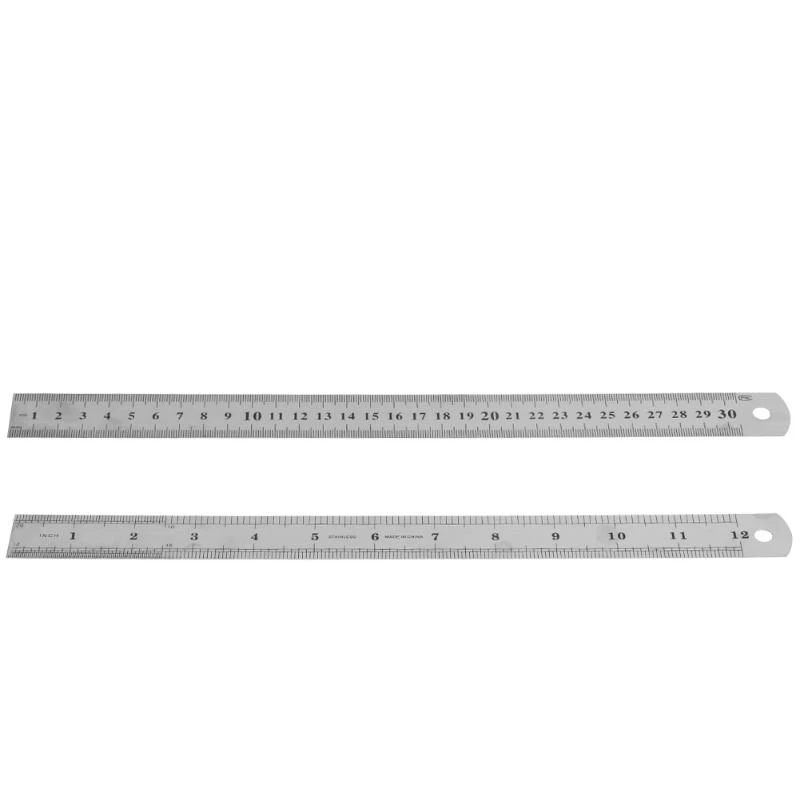 

L9BE 30CM 12"Steel Stainless Pocket Metric Metal Ruler Measurement Double Sided