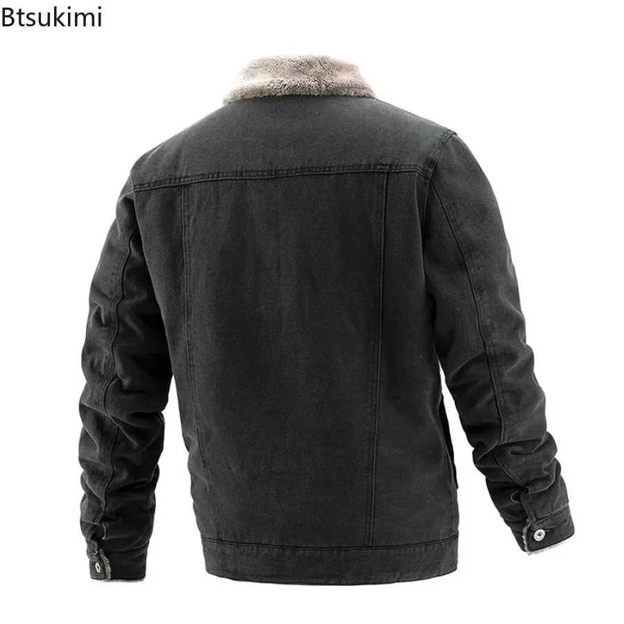 2024 giacca di jeans Vintage da uomo autunno inverno nuova fodera in peluche con clic caldo allentato Casual cappotto con collo a risvolto moda maschile Jean parka