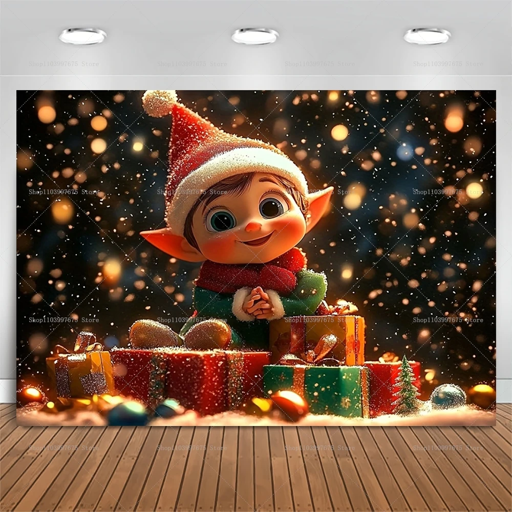 Weihnachten süße Elf Szene Weihnachten Schnee Kulissen Kinder Geburtstag Party Dekorationen Fotografie Hintergrund Banner Photo Booth Requisiten