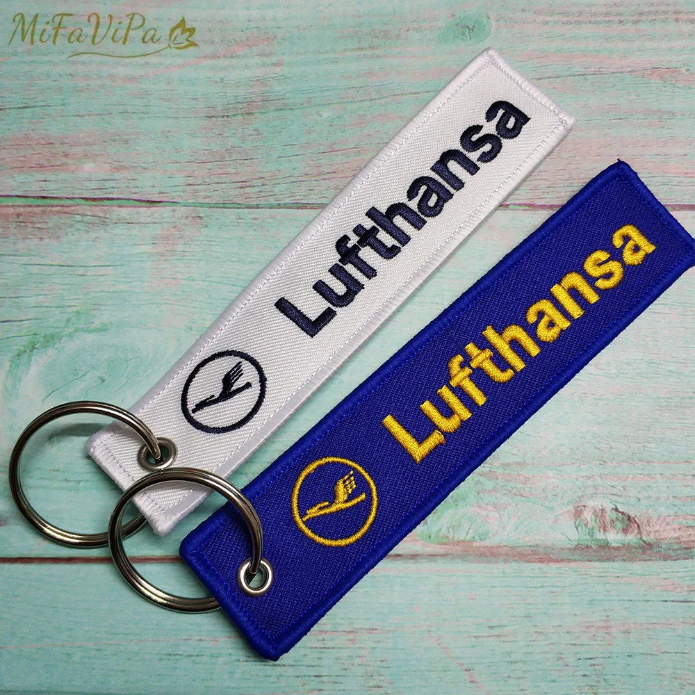 MiFaViPa 3 PCs Blue Yellow White Lufthansa Keychain Fashion Embroidery Aviation Key Chain for Men Gift Flight Crew Luggage Tag