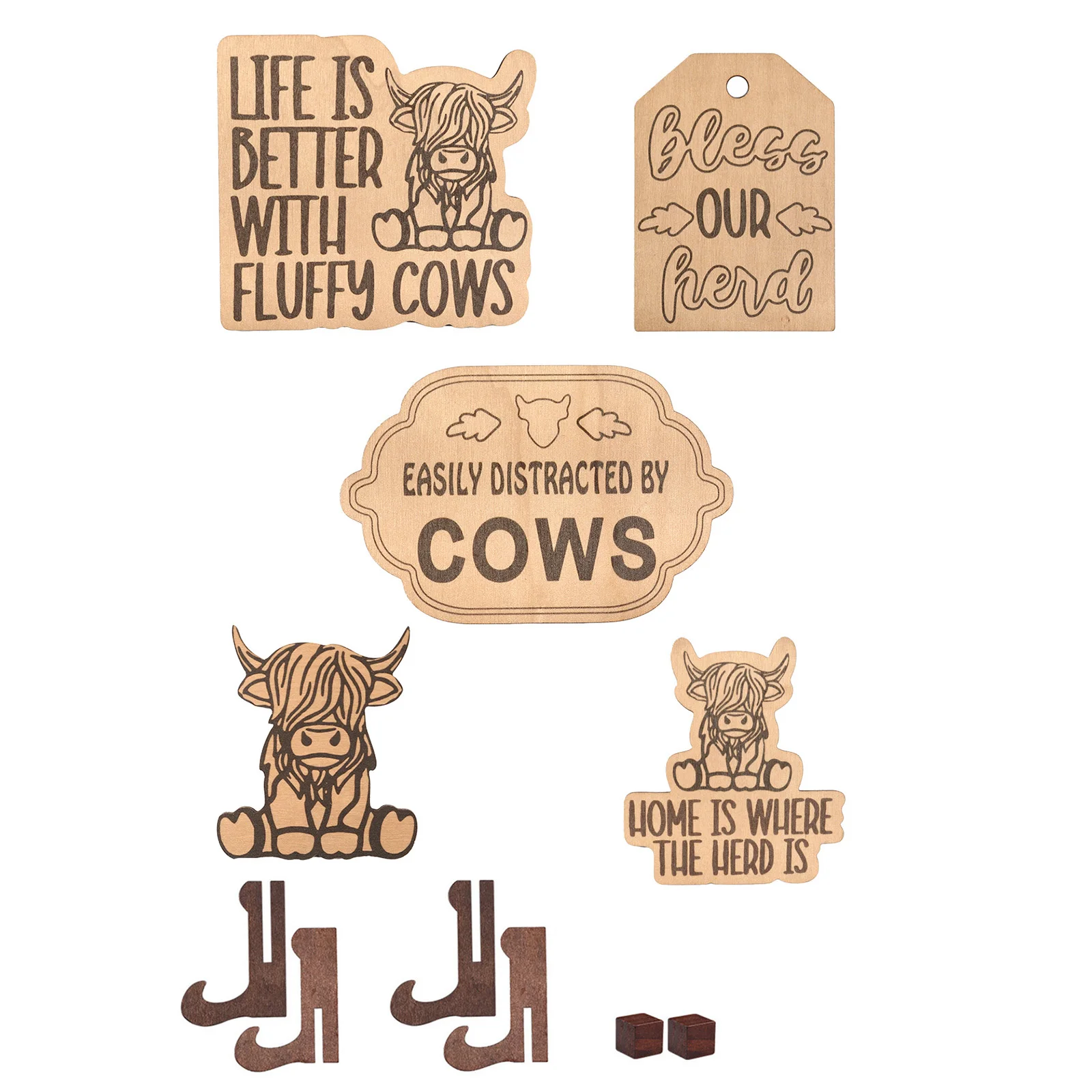 Highland Cow Tiered Tray Ornaments Bless Our Cows Wooden Sign Decorative Ornaments For Farmhouse Tabletop Decoration 1 Set