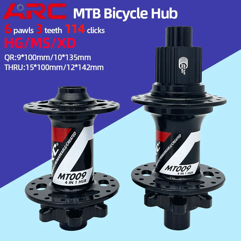 ARC MT009 32H MTB Hub Rear Freehub 10x135mm 12x142mm Bicycle Hub 114 Clicks Noisy Hub 6 Bolt Disc HG/MS/XD 8 9 10 11 12 Speed