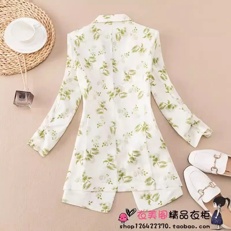 2024 Summer Blazer Women Popular Print Three Quarter Sleeved Thin Small Suit Outerwear Slim Fit Casual Sun Protection Top K1033