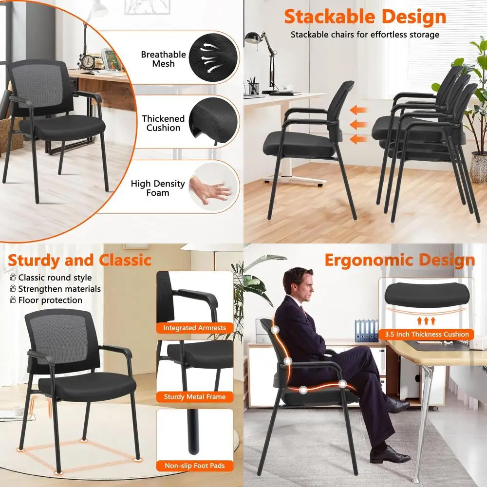 

Ergonomic Stackable Armrest Chairs for Waiting Rooms, Conferences, and Schools - Black