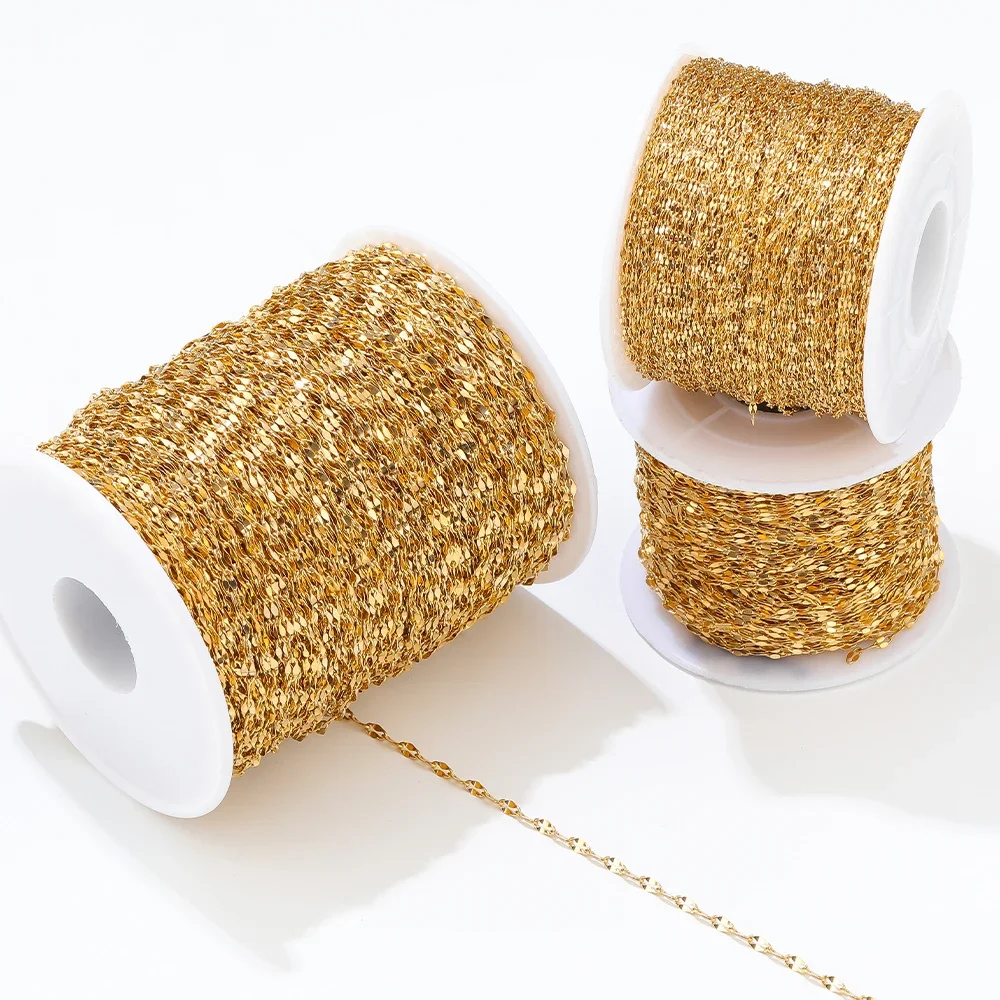 2 Meters 18K Gold Plated Stainless Steel Flat Oval Cable Chains for Girl Bracelet Necklace Supplies DIY Jewelry Making Wholesale image 3