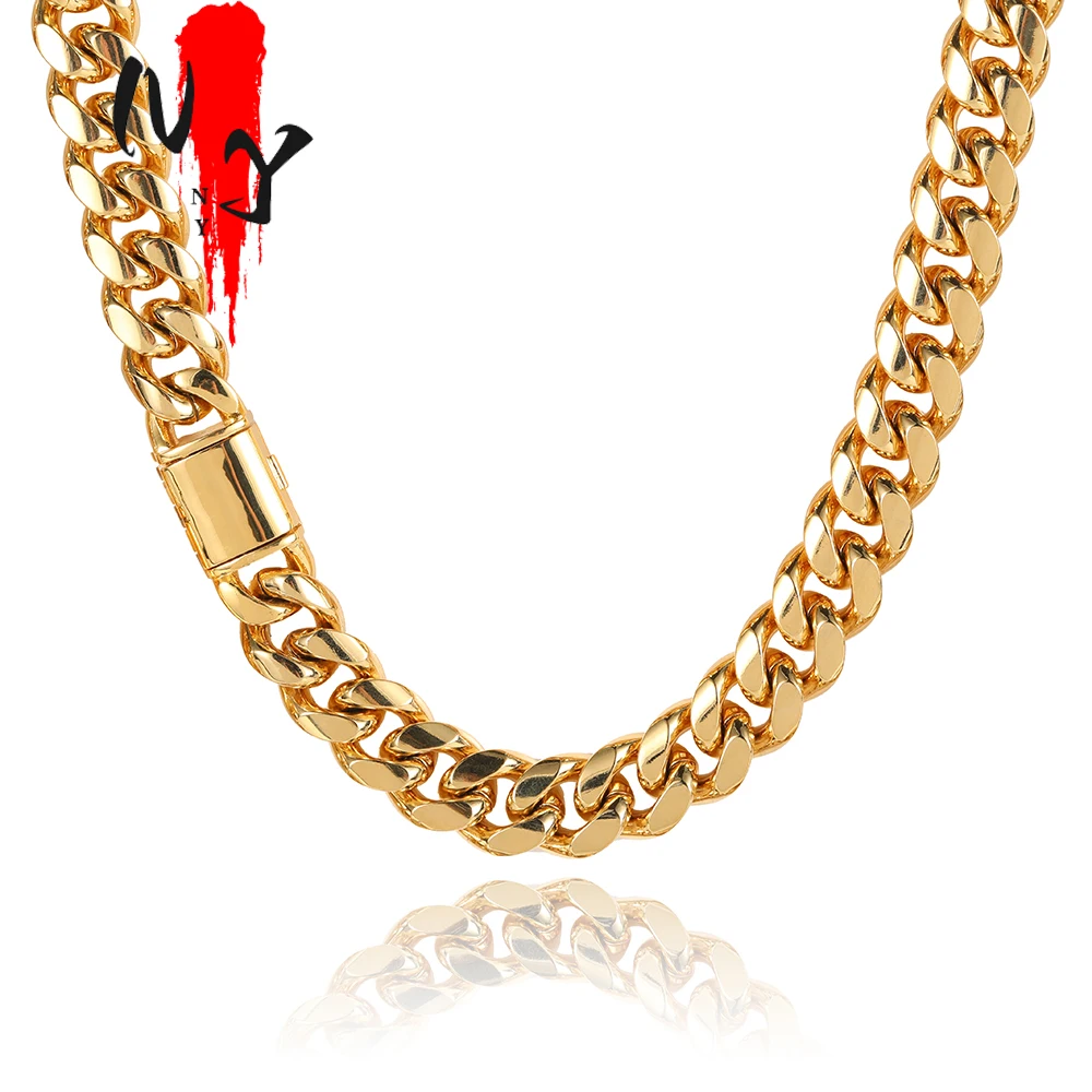 NY Hip Hop Jewelry Miami Cuban Link Chain for Men Women Stainless Steel Curb Necklace Cool 8/10/12/14mm Chains