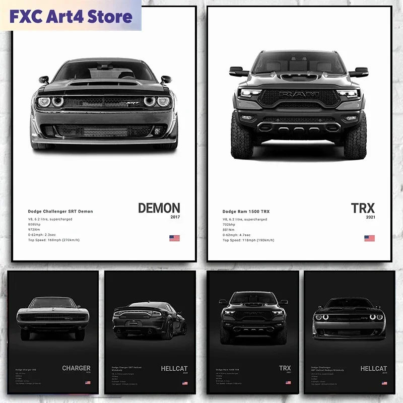 Rahmenloser Dodge Challenger SRT Hellcat Redeye Posterdruck Leinwandgemälde Sportwagen Fotografie Kunst Modernes Büro Wohnzimmer